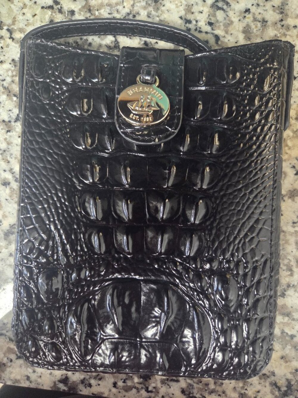 Brahmin Black Croc‑Embossed Leather Crossbody Bag
